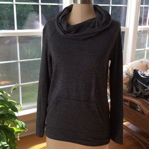 Long sleeve cowl neck sweatshirt.